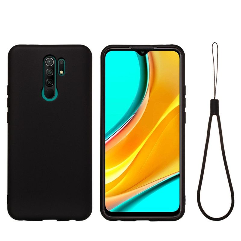 Kuori Xiaomi Redmi 9 Punainen Musta Nestemäinen Silikoni Hihnalla