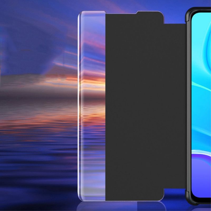 Näkymä Kansi Xiaomi Redmi 9 Punainen Musta Kuvioitu Tekonahka