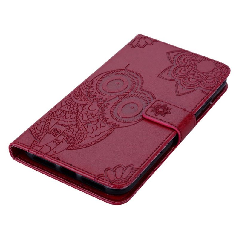 Kotelot iPhone 12 Mini Magenta Harmaa Pöllö Mandala Ja Remmi Suojakuori