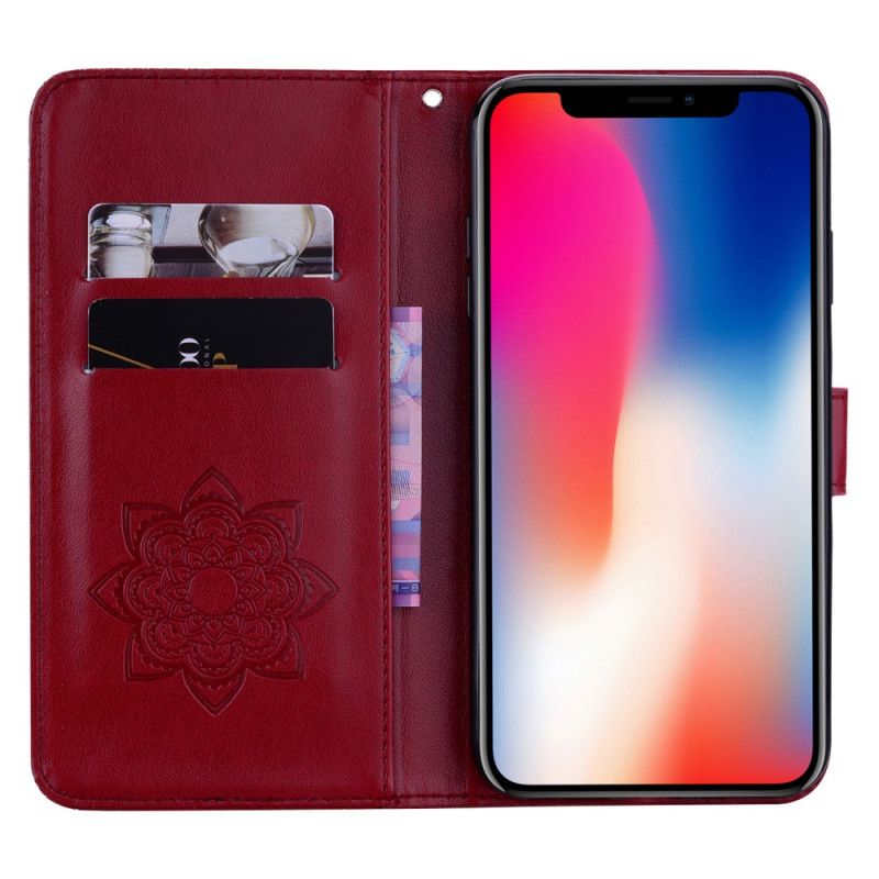 Kotelot iPhone 12 Mini Magenta Harmaa Pöllö Mandala Ja Remmi Suojakuori