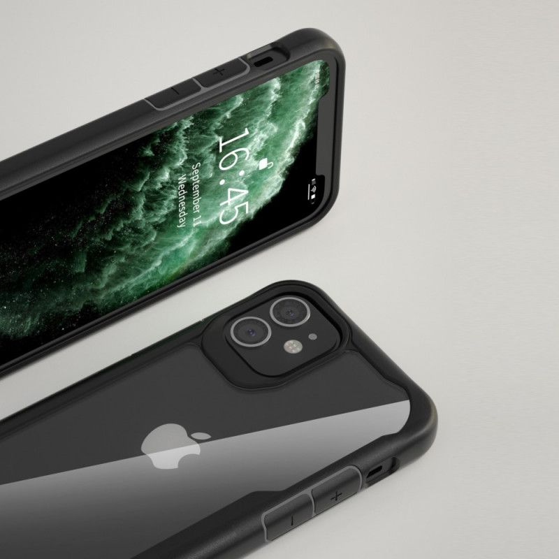 Kuori iPhone 12 Mini Punainen Musta Läpinäkyvä Hybridi Silikonireunoilla