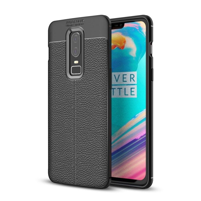 Kuori OnePlus 6 Harmaa Musta Kaksilinjainen Litsi Nahkaa