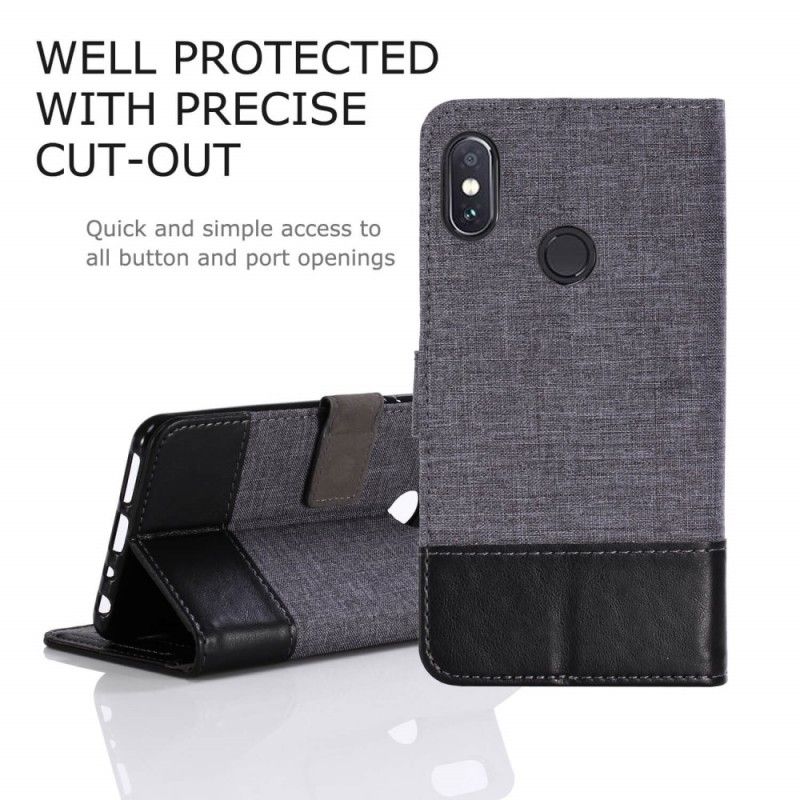 Flip Case Xiaomi Redmi Note 5 Harmaa Musta Muxma-Kangas Ja Nahka