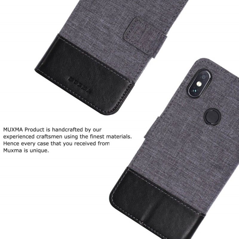 Flip Case Xiaomi Redmi Note 5 Harmaa Musta Muxma-Kangas Ja Nahka