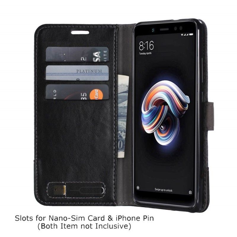 Flip Case Xiaomi Redmi Note 5 Harmaa Musta Muxma-Kangas Ja Nahka