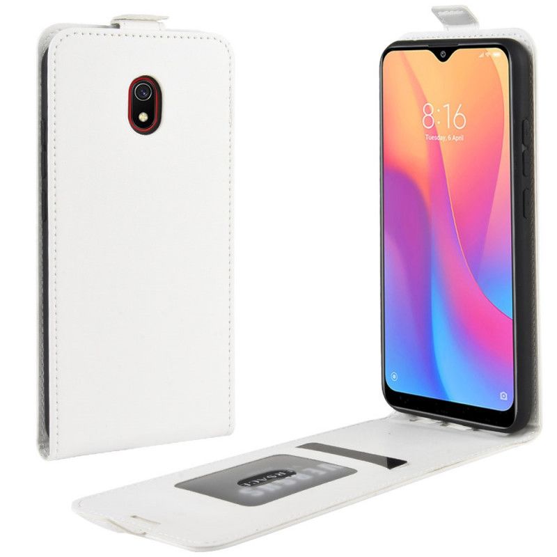 Flip Case Xiaomi Redmi 8A Valkoinen Musta Taitettava Nahkaefekti