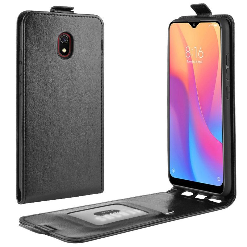 Flip Case Xiaomi Redmi 8A Valkoinen Musta Taitettava Nahkaefekti