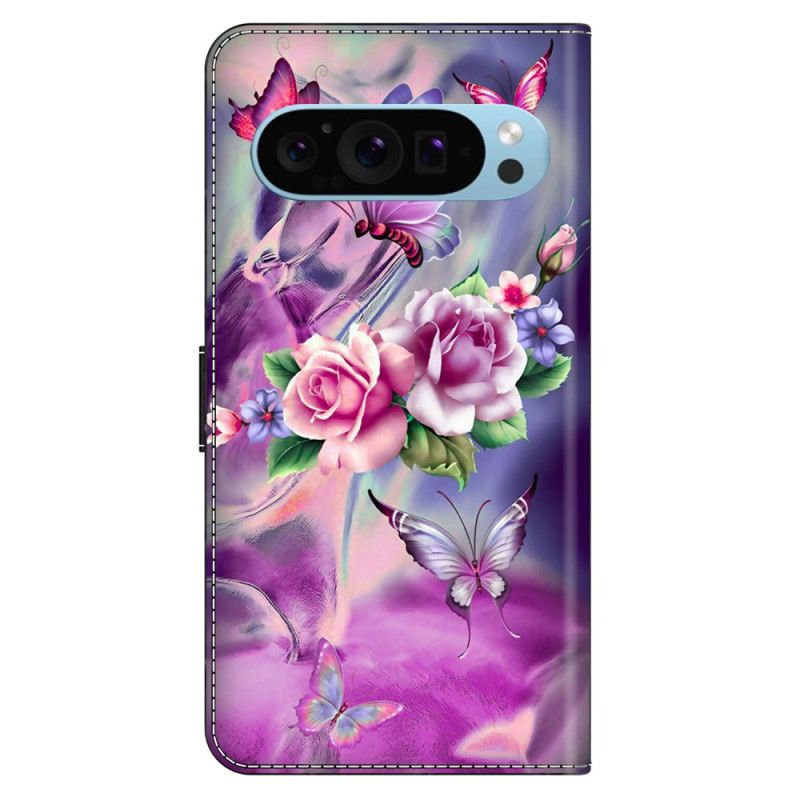 Kotelot Google Pixel 9 Pro Xl Purppuraisia Perhosia Ja Kukkia