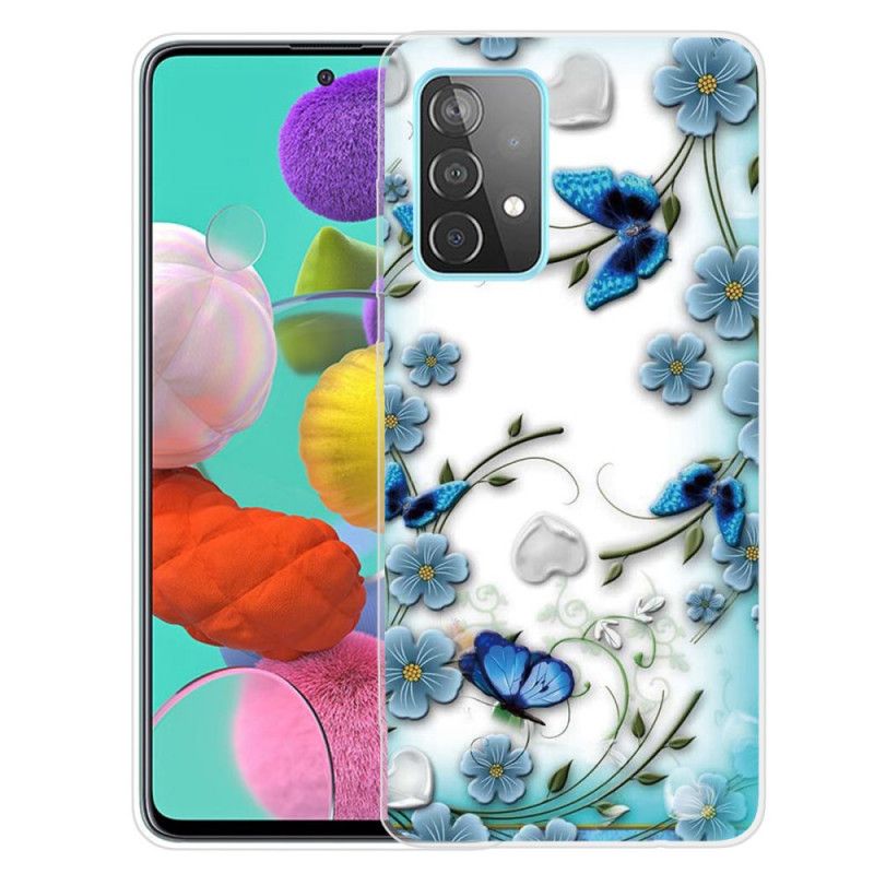 Case Kuoret Samsung Galaxy A72 4G / A72 5G Puhelinkuoret Retro Perhosia Ja Kukkia