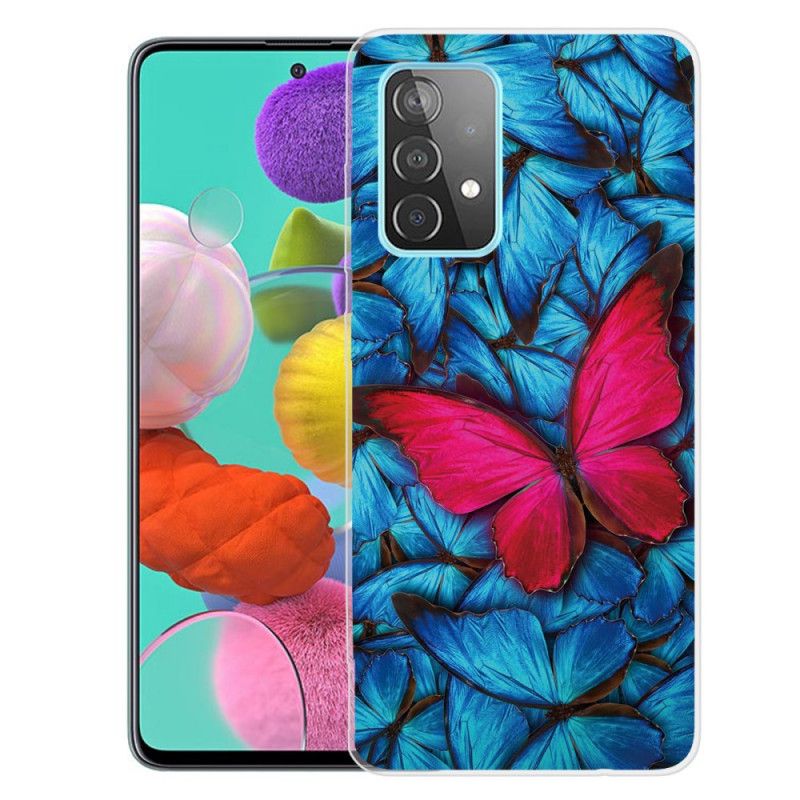 Case Kuoret Samsung Galaxy A72 4G / A72 5G Tummansininen Musta Puhelinkuoret Joustavat Perhoset