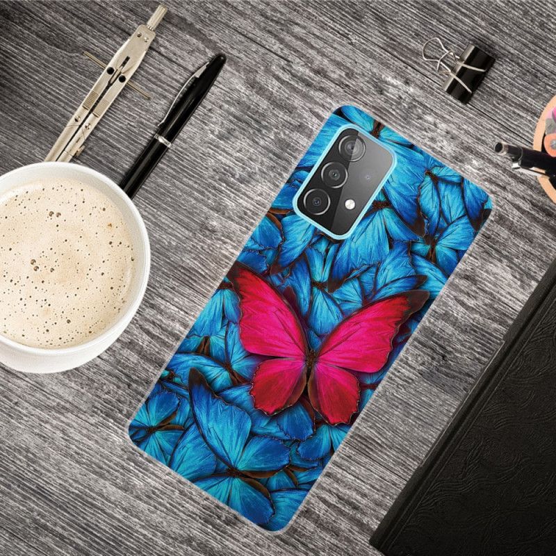 Case Kuoret Samsung Galaxy A72 4G / A72 5G Tummansininen Musta Puhelinkuoret Joustavat Perhoset