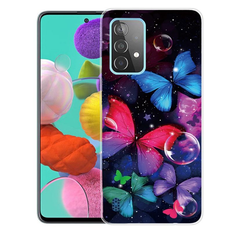 Case Kuoret Samsung Galaxy A72 4G / A72 5G Tummansininen Musta Puhelinkuoret Joustavat Perhoset