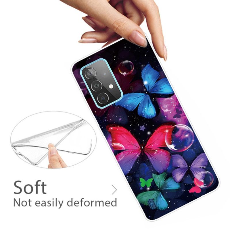 Case Kuoret Samsung Galaxy A72 4G / A72 5G Tummansininen Musta Puhelinkuoret Joustavat Perhoset