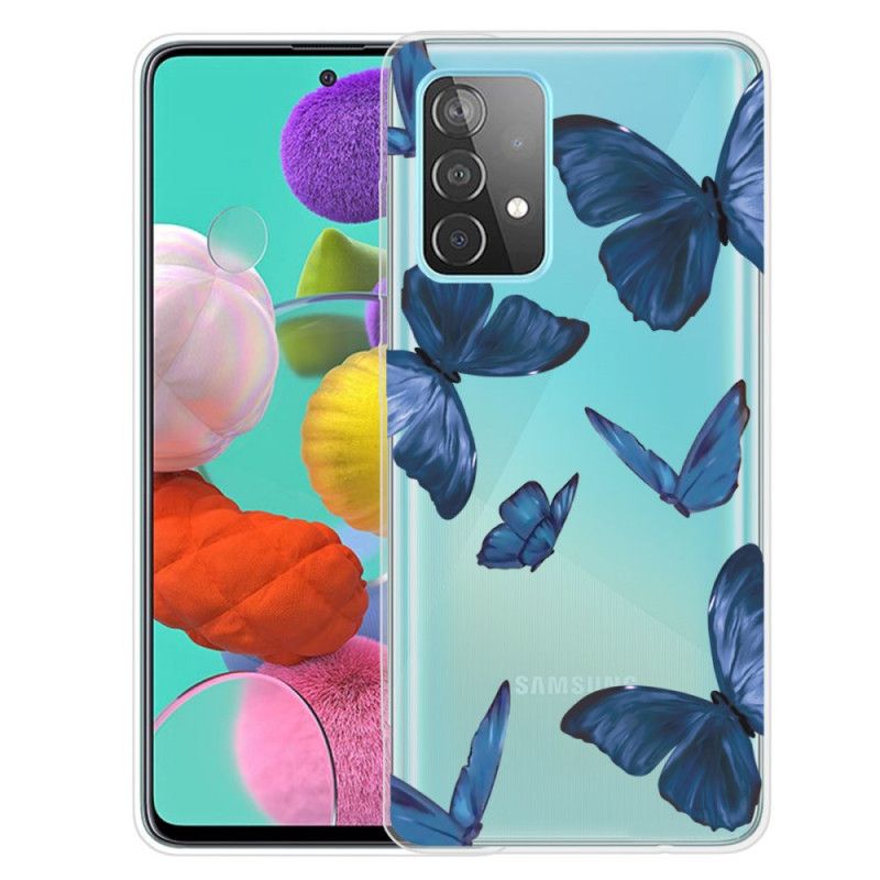 Case Kuoret Samsung Galaxy A72 4G / A72 5G Tummansininen Punainen Puhelinkuoret Villi Perhosia