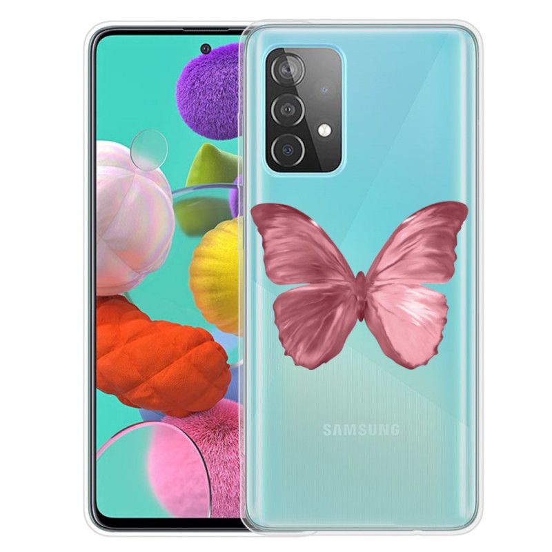 Case Kuoret Samsung Galaxy A72 4G / A72 5G Tummansininen Punainen Puhelinkuoret Villi Perhosia