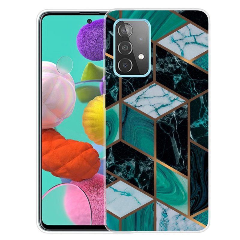 Kuori Samsung Galaxy A72 4G / A72 5G Valkoinen Musta Geometrinen Marmori