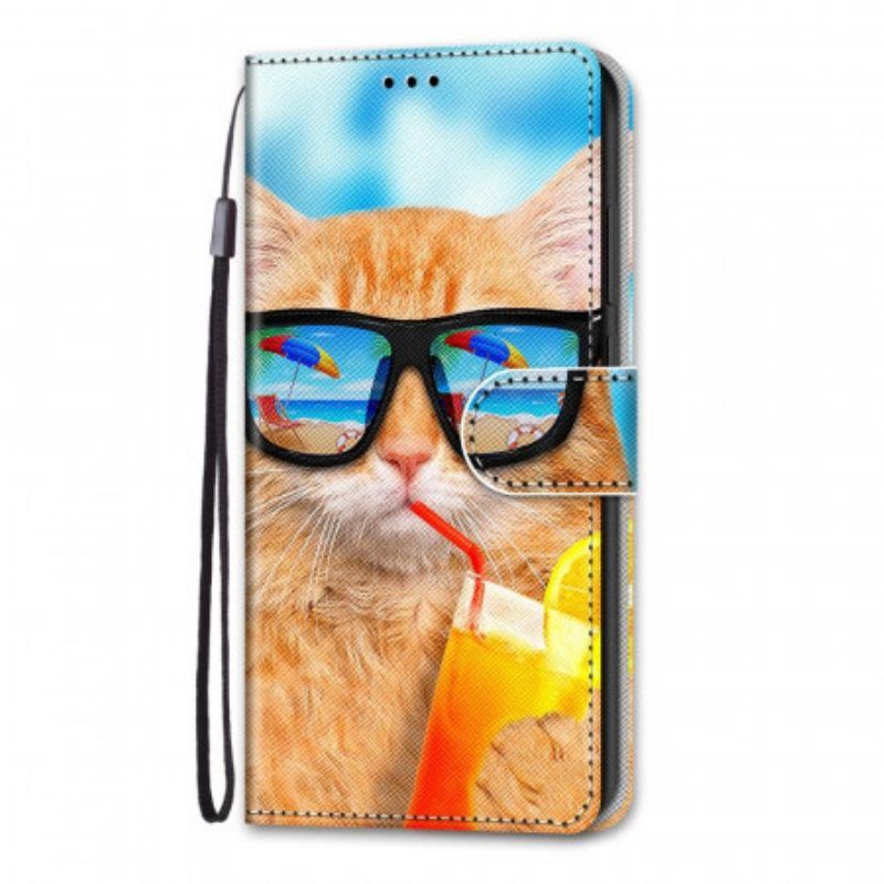 Flip Case Samsung Galaxy M53 5G Suojaketju Kuori Strappy Star Cat