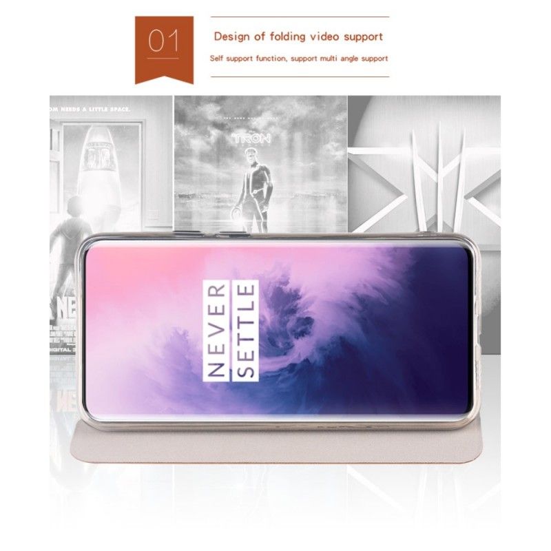 Flip Kotelot OnePlus 7 Pro Magenta Musta Mofi Suojakuori