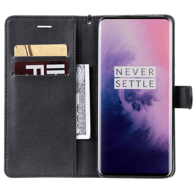 Kotelot OnePlus 7 Pro Punainen Musta Nahkahihna Hihnalla