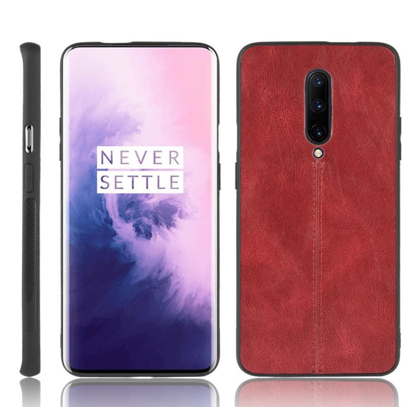 Kuori OnePlus 7 Pro Punainen Musta Ommeltu Nahkaefekti Suojakuori