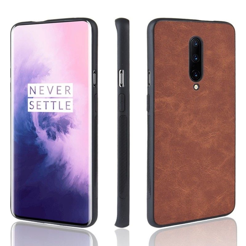 Kuori OnePlus 7 Pro Ruskea Musta Vintage-Tyylinen Nahkaefekti Suojakuori