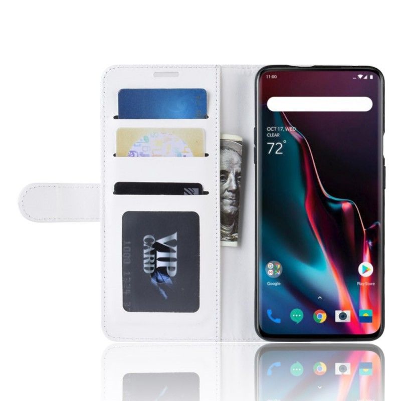 Nahkakotelo OnePlus 7 Pro Valkoinen Musta Puhelinkuoret Erittäin Tekonahka