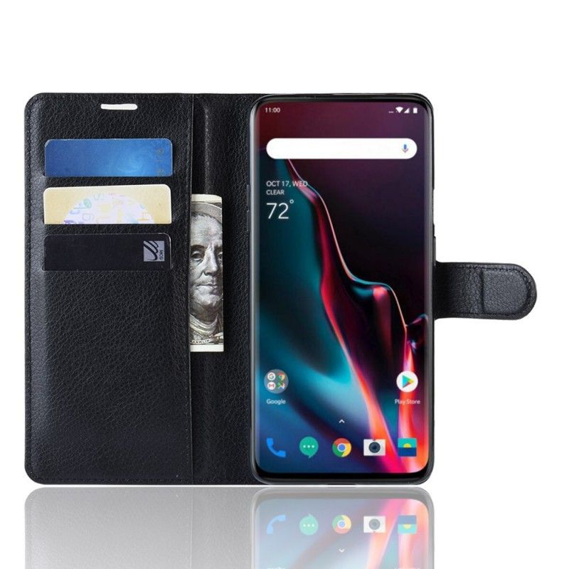 Nahkakotelo OnePlus 7 Pro Valkoinen Musta Puhelinkuoret Retro Litsi