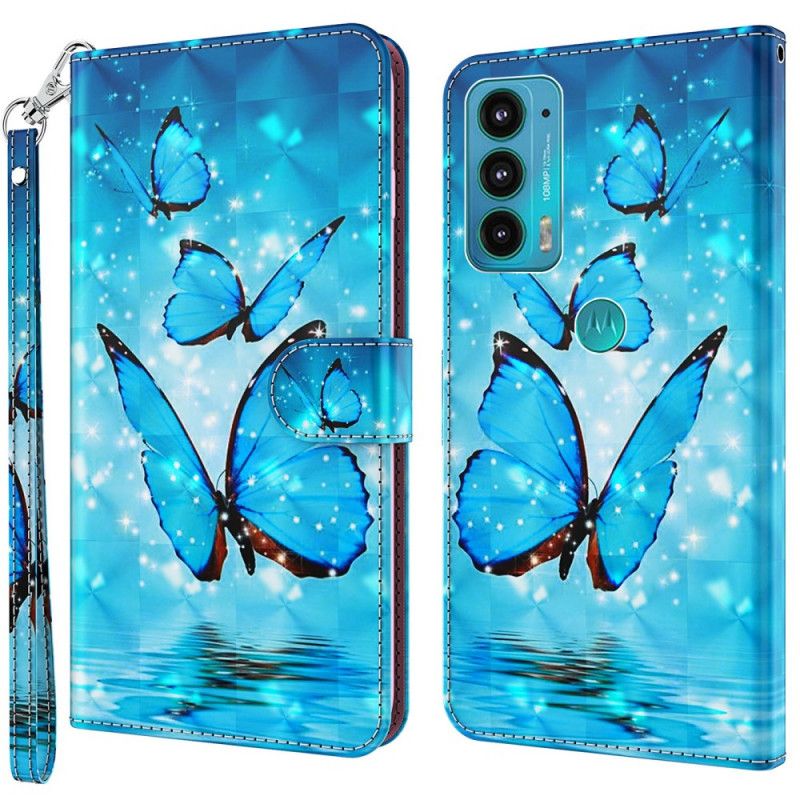 Flip Kotelot Moto E20 / E30 / E40 Flying Blue Butterflies Suojakuori