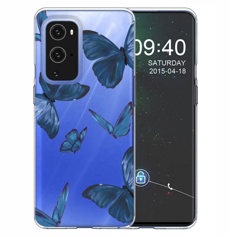 Kuori OnePlus 9 Pro Tummansininen Vaaleanpunainen Villi Perhosia Suojakuori