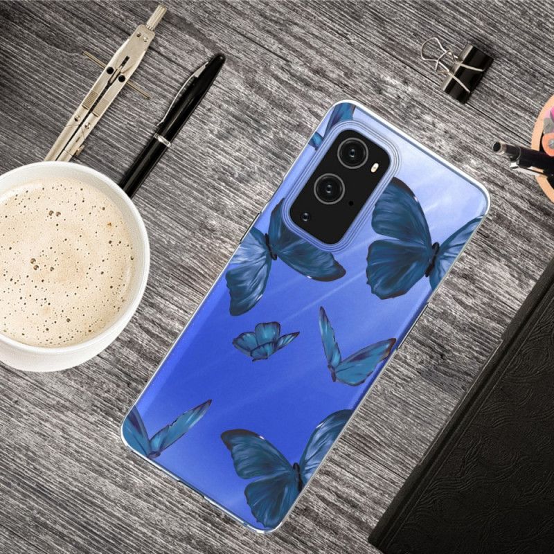 Kuori OnePlus 9 Pro Tummansininen Vaaleanpunainen Villi Perhosia Suojakuori