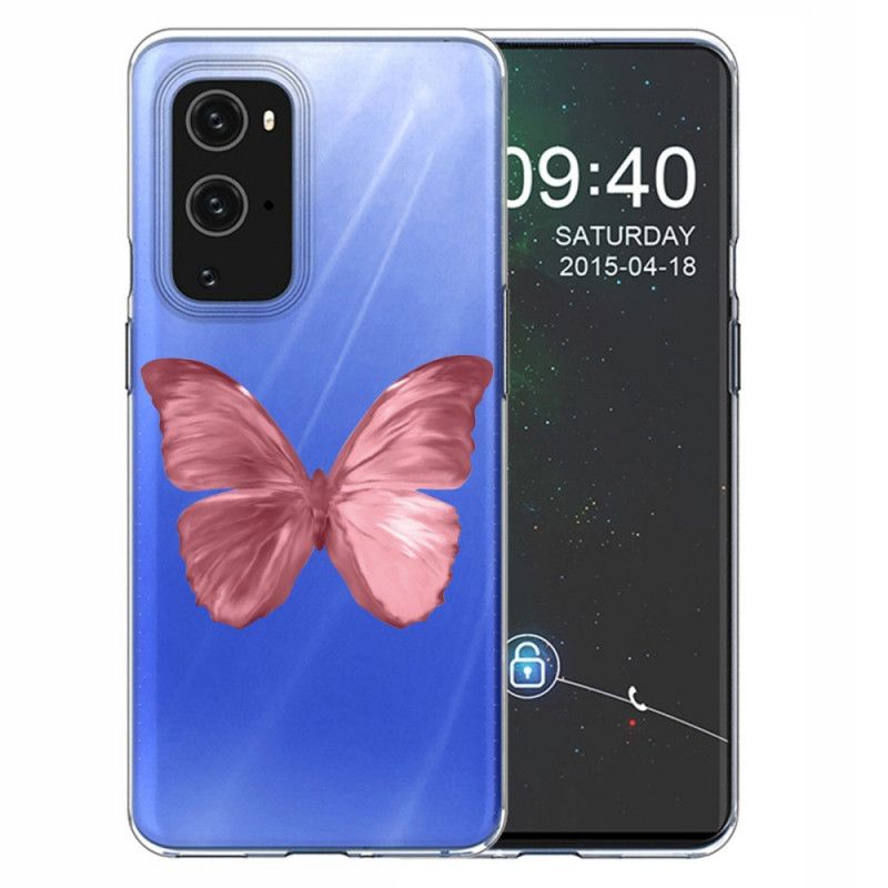 Kuori OnePlus 9 Pro Tummansininen Vaaleanpunainen Villi Perhosia Suojakuori