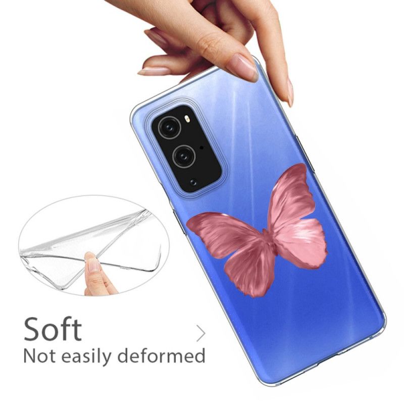 Kuori OnePlus 9 Pro Tummansininen Vaaleanpunainen Villi Perhosia Suojakuori