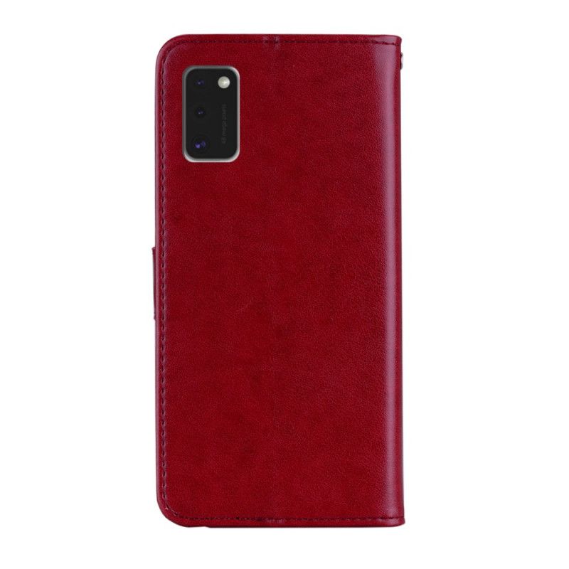 Flip Case Samsung Galaxy A41 Punainen Harmaa Pöllö Mandala Ja Remmi