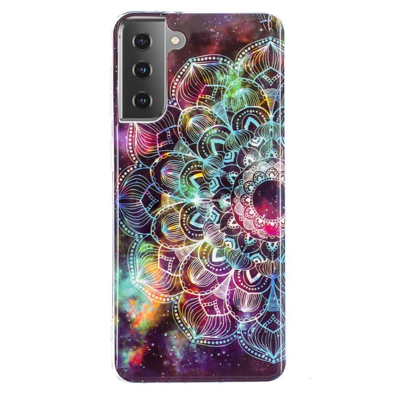 Case Kuoret Samsung Galaxy S21 5G Tummanpunainen Musta Puhelinkuoret Fluoresoiva Kukka-Sarja