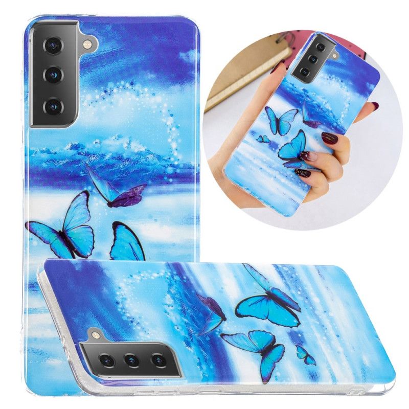 Case Kuoret Samsung Galaxy S21 5G Vaaleansininen Tummansininen Puhelinkuoret Loisteputkisarja