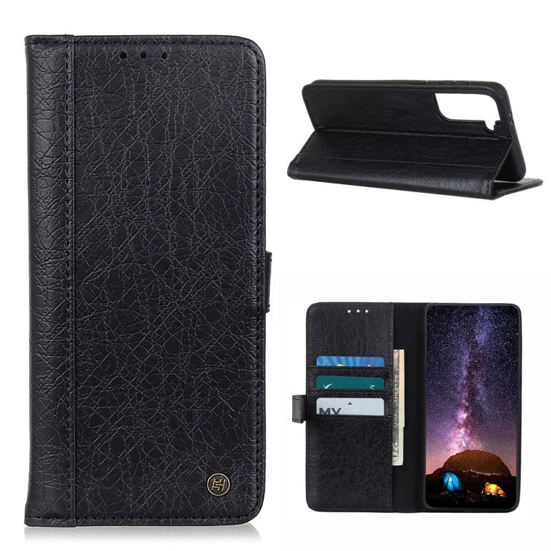 Flip Case Samsung Galaxy S21 5G Harmaa Musta Sarvikuonotyylinen Tekonahka