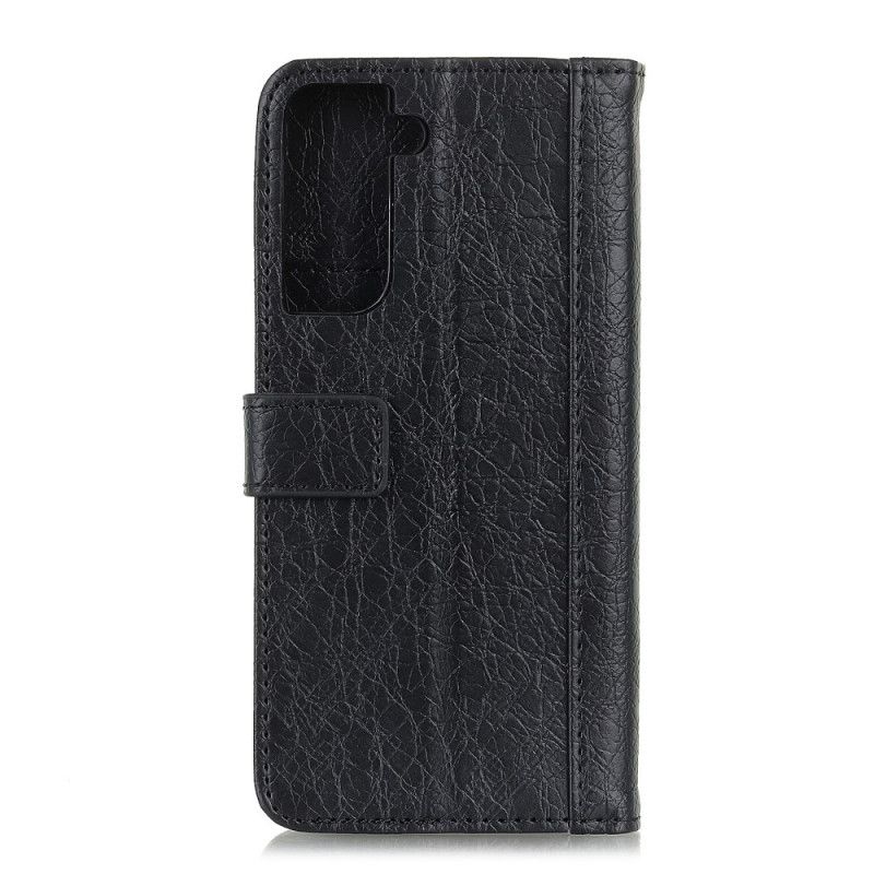 Flip Case Samsung Galaxy S21 5G Harmaa Musta Sarvikuonotyylinen Tekonahka