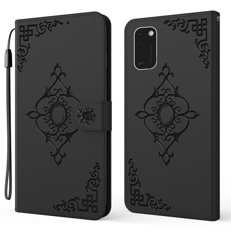 Flip Case Samsung Galaxy S21 5G Punainen Musta Barokki Kukka Hihnalla