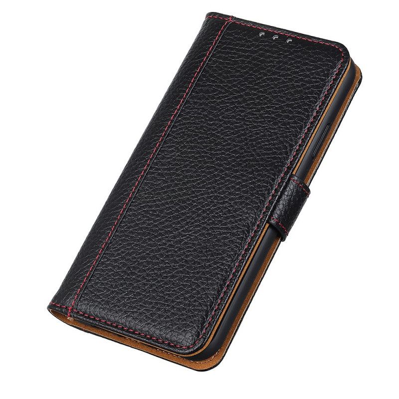 Flip Case Samsung Galaxy S21 5G Punainen Musta Litsi Nahkaa Saumat