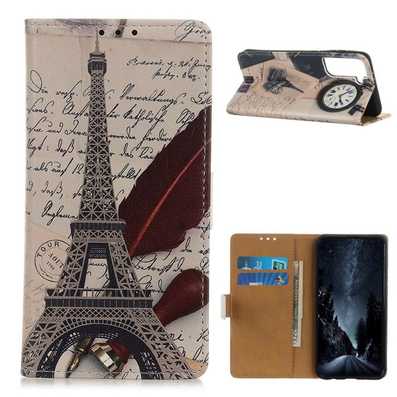 Flip Case Samsung Galaxy S21 5G Ruskea Harmaa Eiffel-Torni