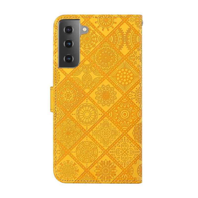 Flip Case Samsung Galaxy S21 5G Valkoinen Musta Kuvakudoskuvio