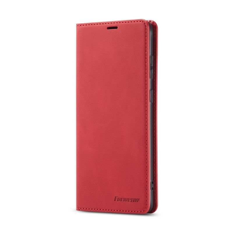 Flip Kotelot Xiaomi Redmi Note 9S / Note 9 Pro Punainen Musta Forwenw Nahkaefekti