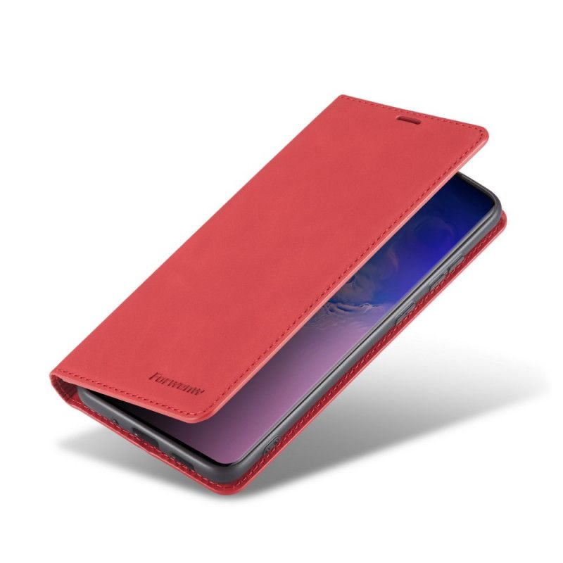 Flip Kotelot Xiaomi Redmi Note 9S / Note 9 Pro Punainen Musta Forwenw Nahkaefekti