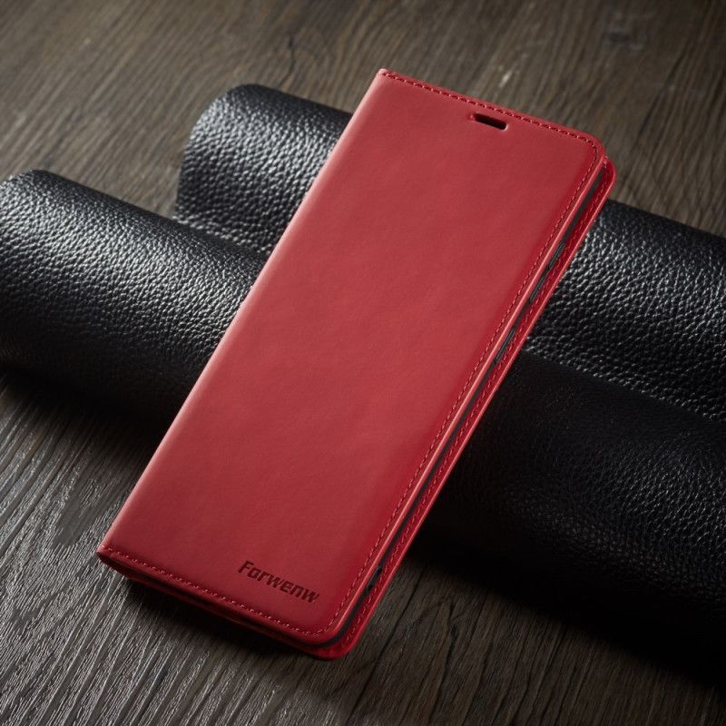 Flip Kotelot Xiaomi Redmi Note 9S / Note 9 Pro Punainen Musta Forwenw Nahkaefekti