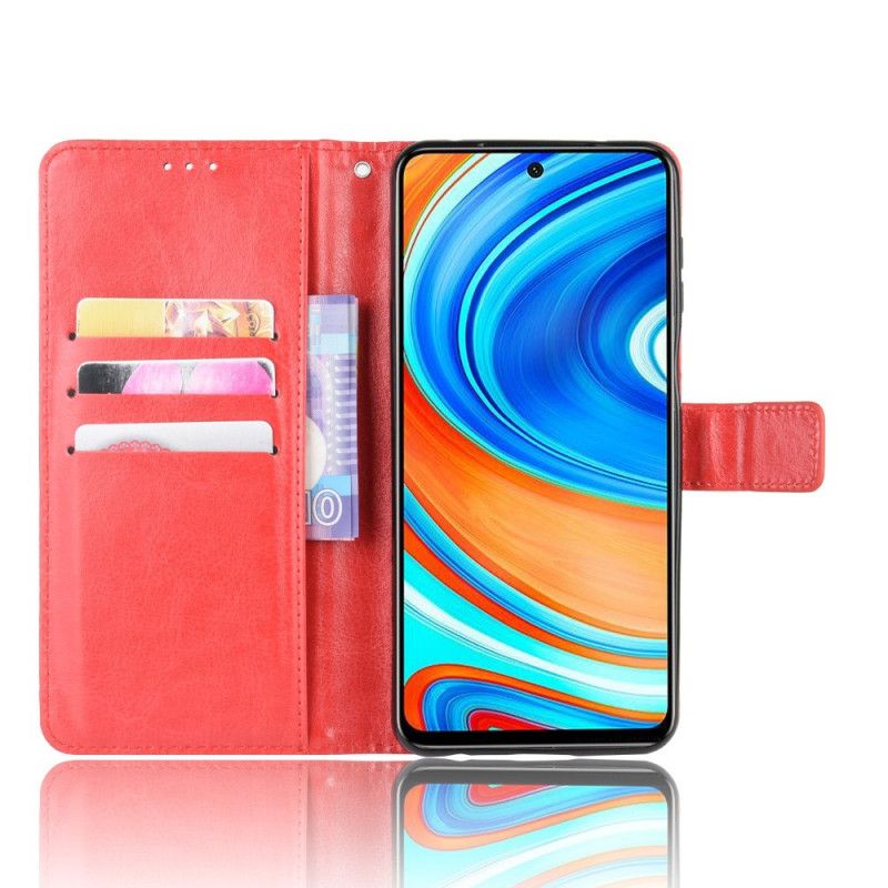 Nahkakotelo Xiaomi Redmi Note 9S / Note 9 Pro Punainen Musta Puhelinkuoret Räikeä Tekonahka