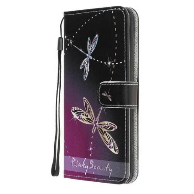 Nahkakotelo Samsung Galaxy A52 4G / A52 5G / A52s 5G Suojaketju Kuori Strappy Dragonflies