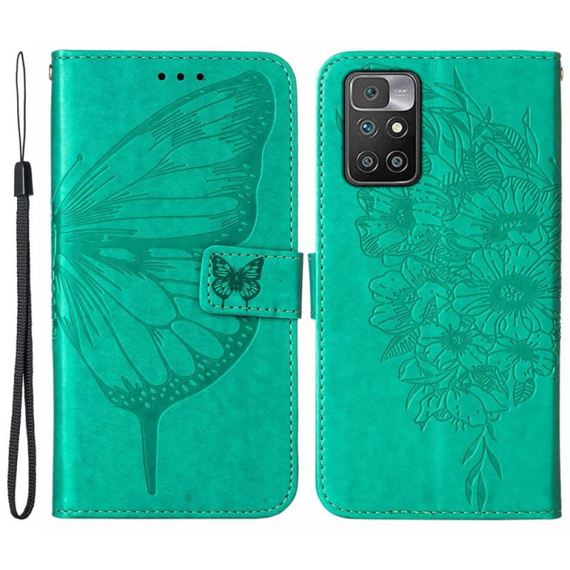 Flip Kotelot Xiaomi Redmi 10 Butterfly Design Kaulanauhalla