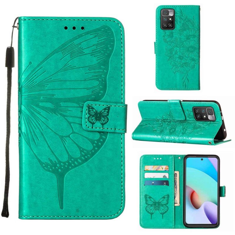 Flip Kotelot Xiaomi Redmi 10 Butterfly Design Kaulanauhalla