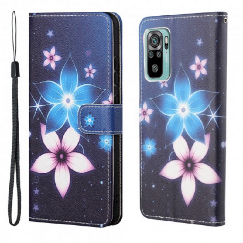 Flip Kotelot Xiaomi Redmi 10 Lunar Flowers Hihnalla Suojakuori