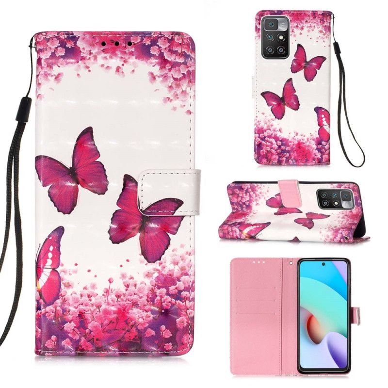 Flip Kotelot Xiaomi Redmi 10 Red Butterflies